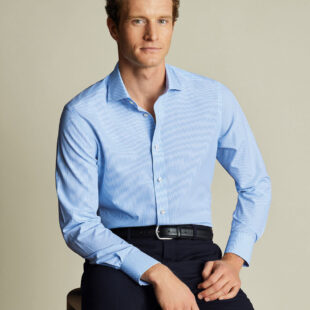 Non-Iron Stretch Poplin Bengal Stripe Shirt - Cornflower Blue