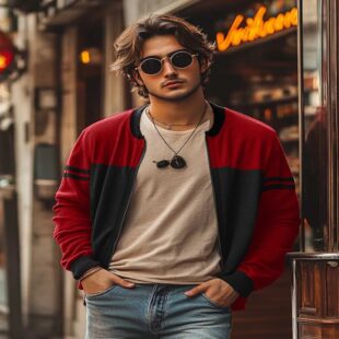 Red Black Striped Colorblock Cardigan Verified